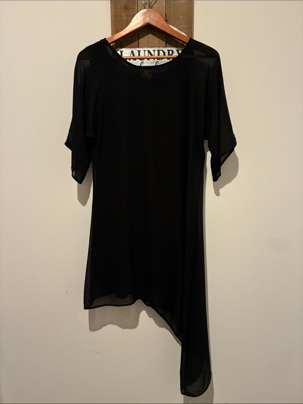 See You Monday Black Sheer Asymmetrical Tunic Dress